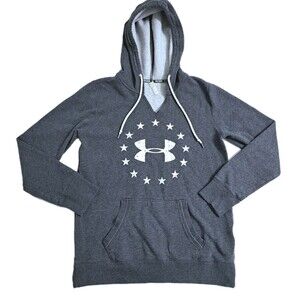 Under Amour Freedom Stars Logo Hoodie Womens Small Gray Sweatshirt Gym Run